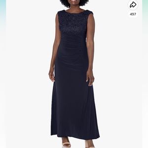 NWT!! Alex Evenings - Women's Long Cowl Back Dress - Navy - Size 16